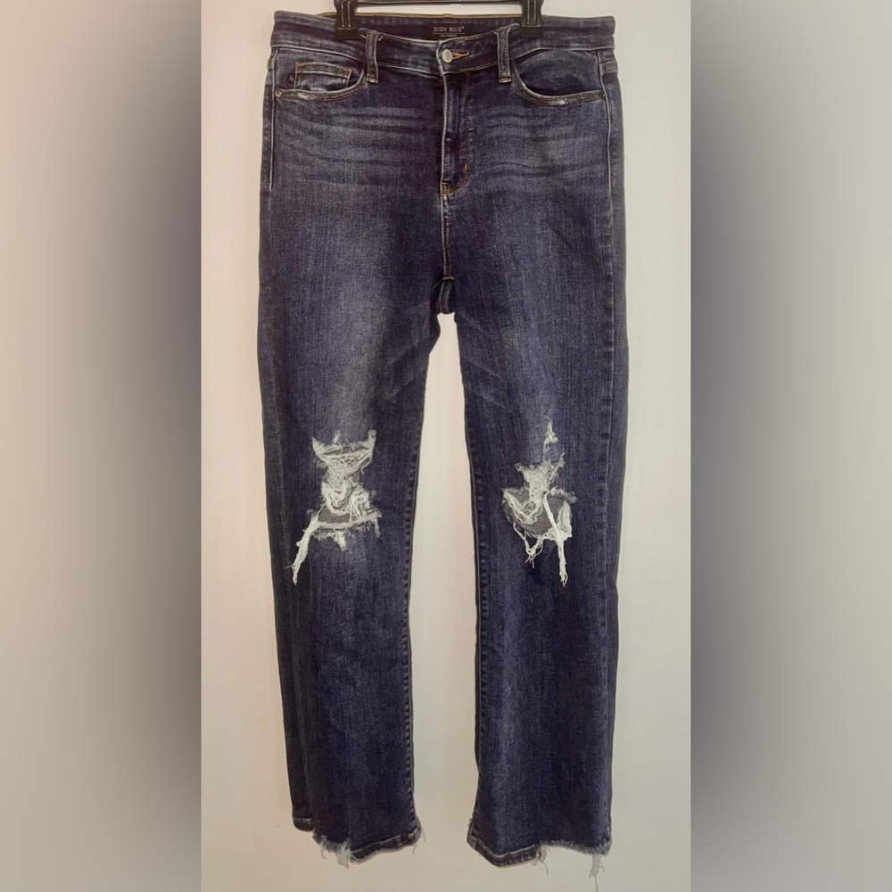 Judy Blue Wide Leg Jeans | Size 9/29 | Distressed & Frayed | Super Stretchy